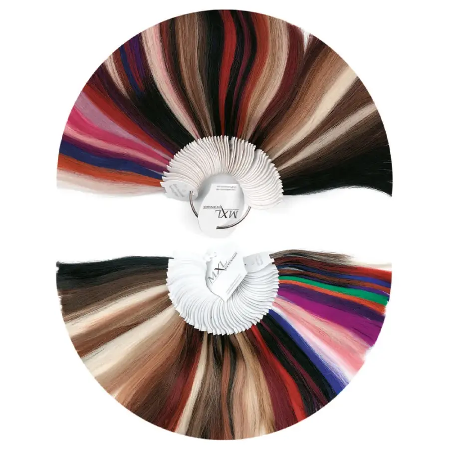 Cartella colori professionale MXL Extension anello con 52 tonalità capelli veri e sintetici
